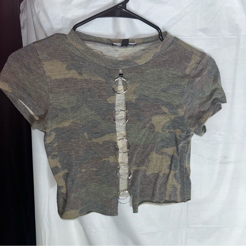 Fashion Nova Womens Camo Crop Top Short Sleeve Size XS